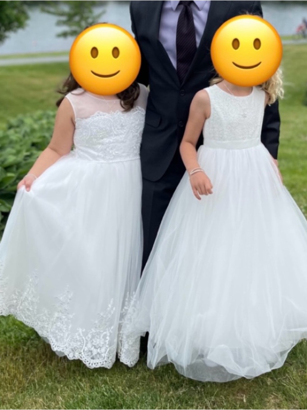 David's Bridal White Floral Lace Tulle Flower Girl Dresses